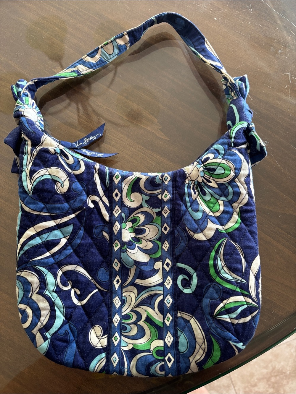 Vera Bradley Navy Floral Quilted Shoulder Bag with Blue & Green Accents